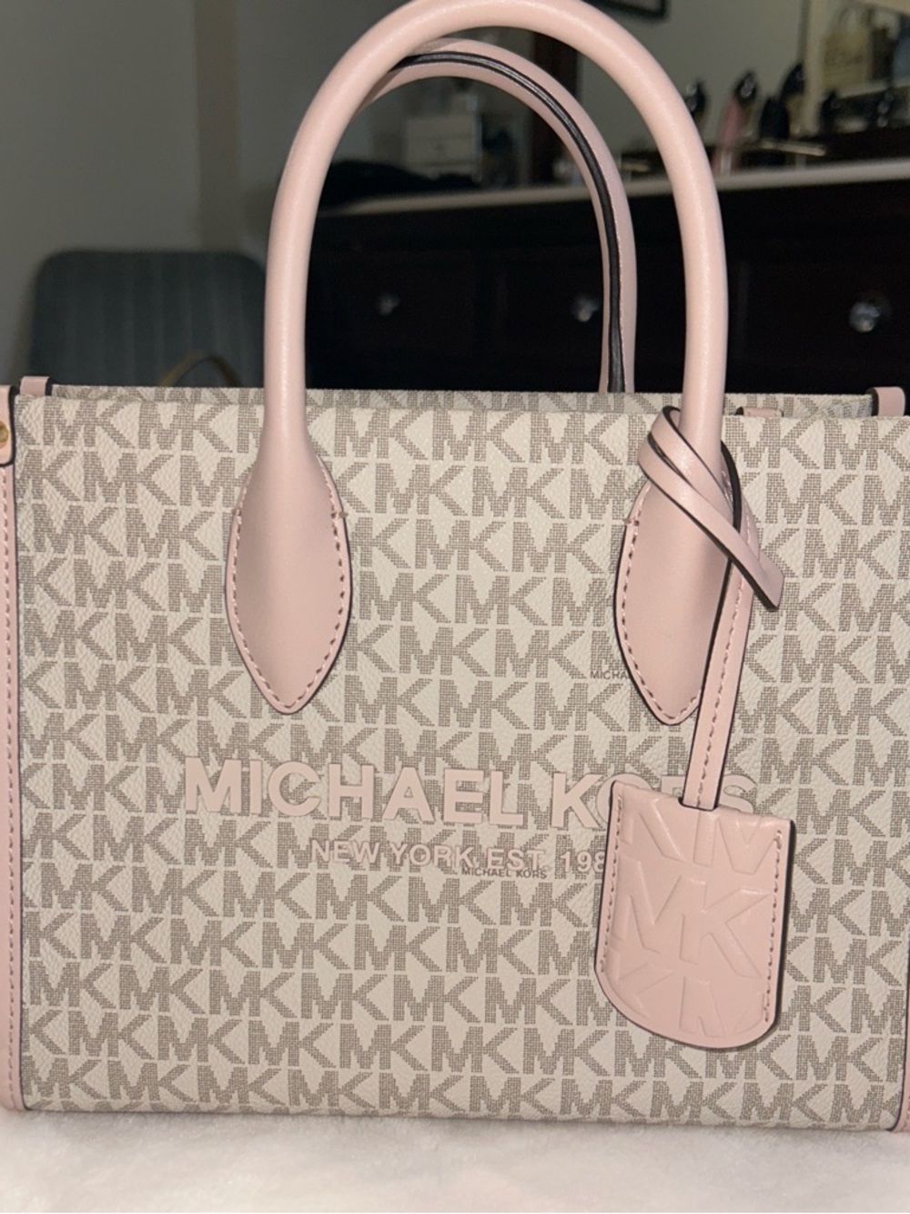 Michael Kors Pink Logo Satchel with Pale Pink Trim